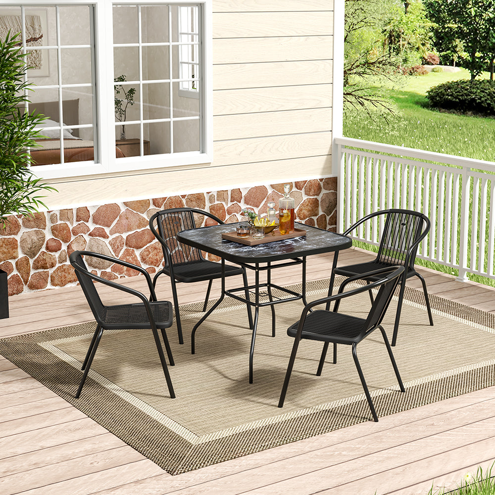5 Pieces Garden Dining Set Garden Tempered Glass Square Table With Rattan Chairs