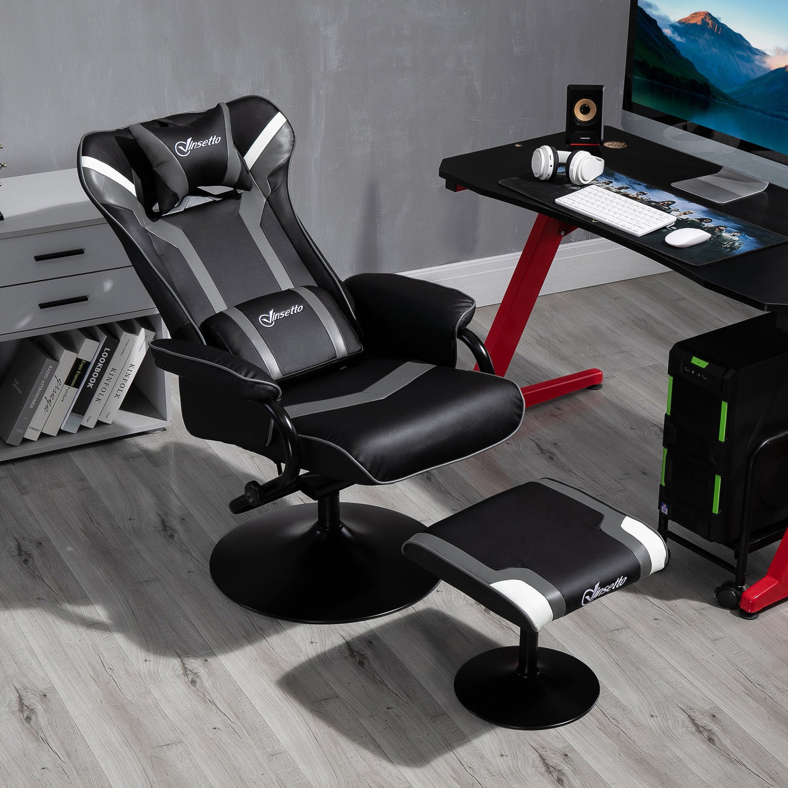 Video Game Chair And Footrest Set With Lumbar Support