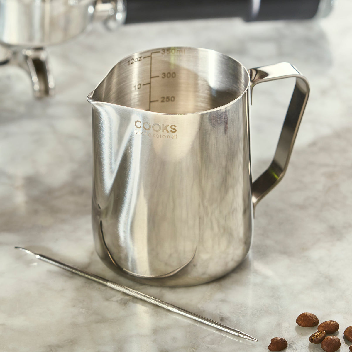 Stainless Steel Milk Steaming Jug With Latte Art Pen | 350ml | Silver