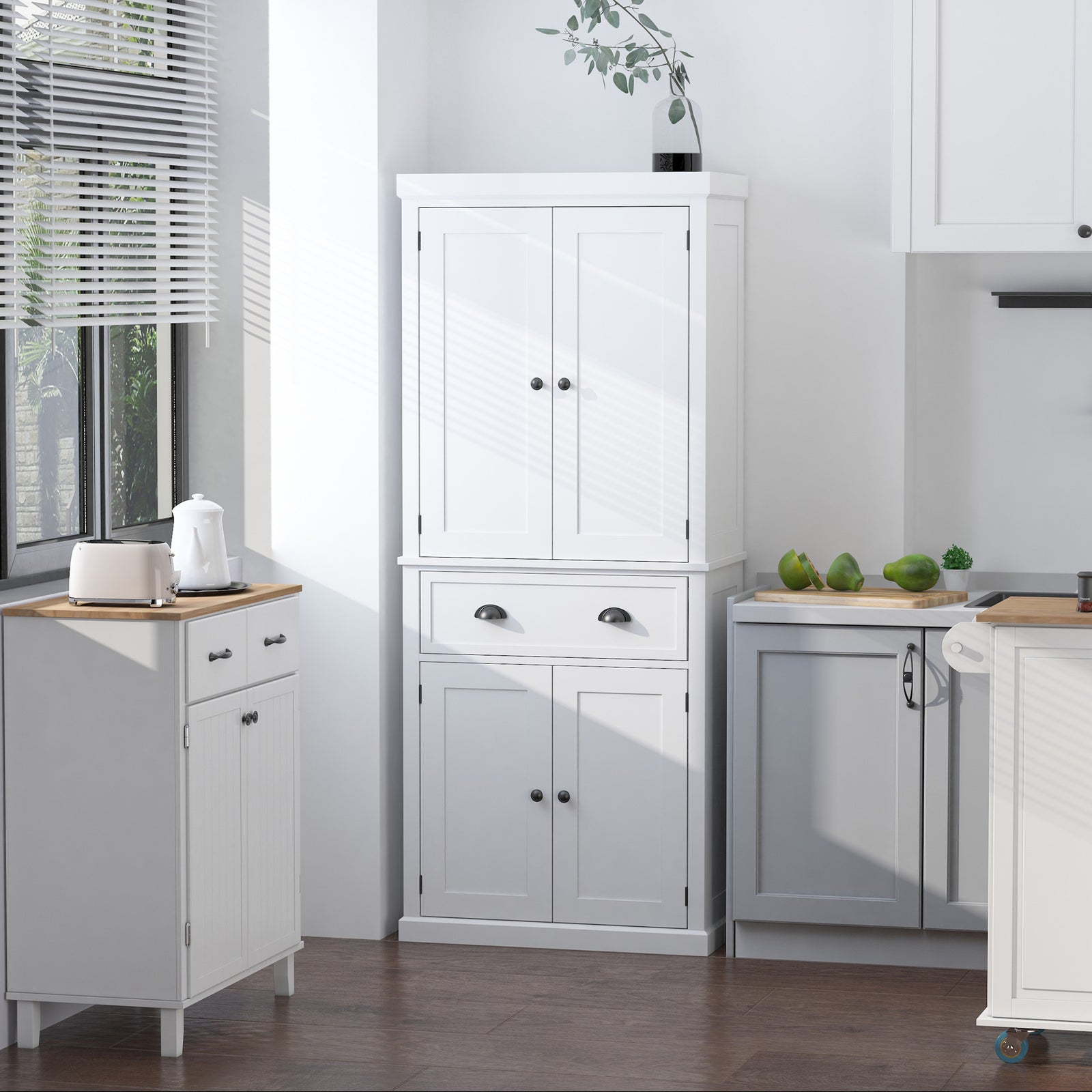 Traditional Colonial Freestanding Kitchen Pantry Cupboard | White
