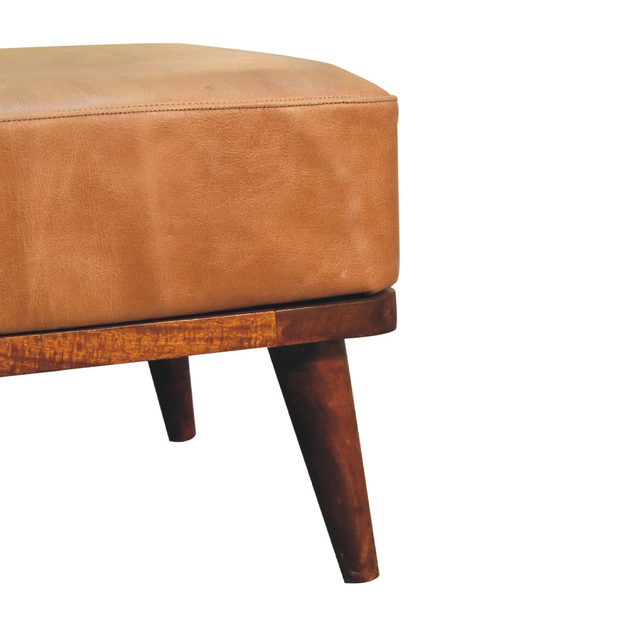 Solid Mango Wood Tan Buffalo Leather Tan Footstool