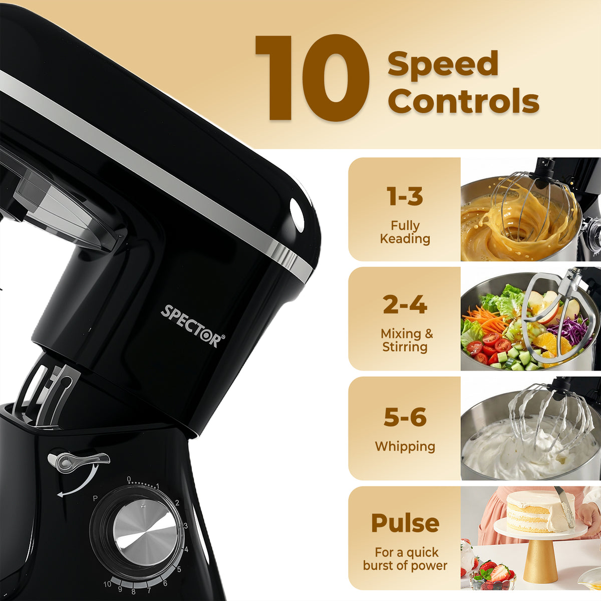 Spector Electric Food Stand Mixer 8l Stainless Steel Mixing Bowl 1300w 10 Speeds