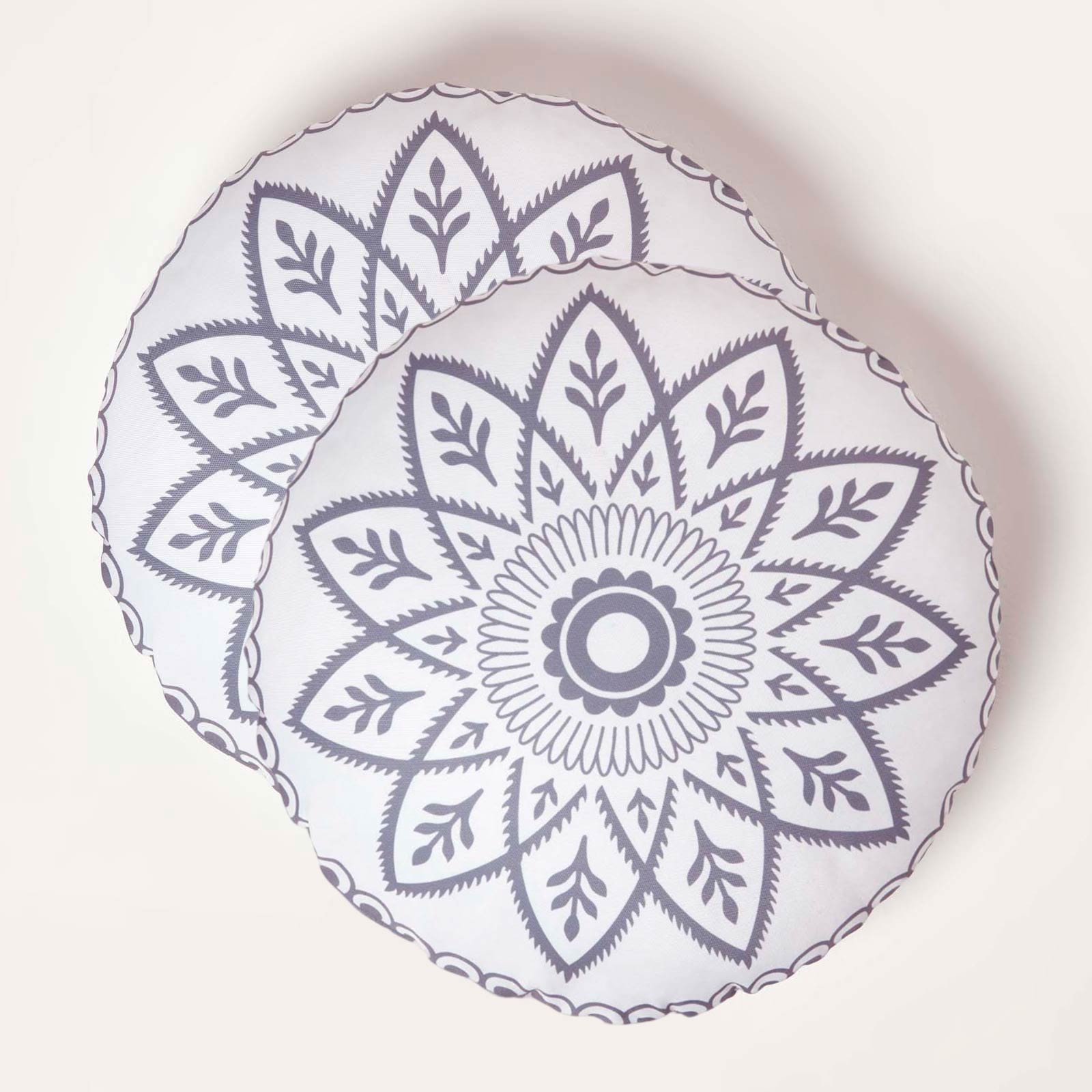 Henna Round Grey Outdoor Cushion 40 Cm, Set Of 2 | 40cm | Grey