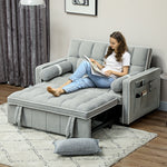 2 Seater Pull Out Sofa Bed With Adjustable Backrest, Light Grey | One Size