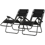 Foldable Garden Recliner Chair Set Of 2 W/ Footstool | Black