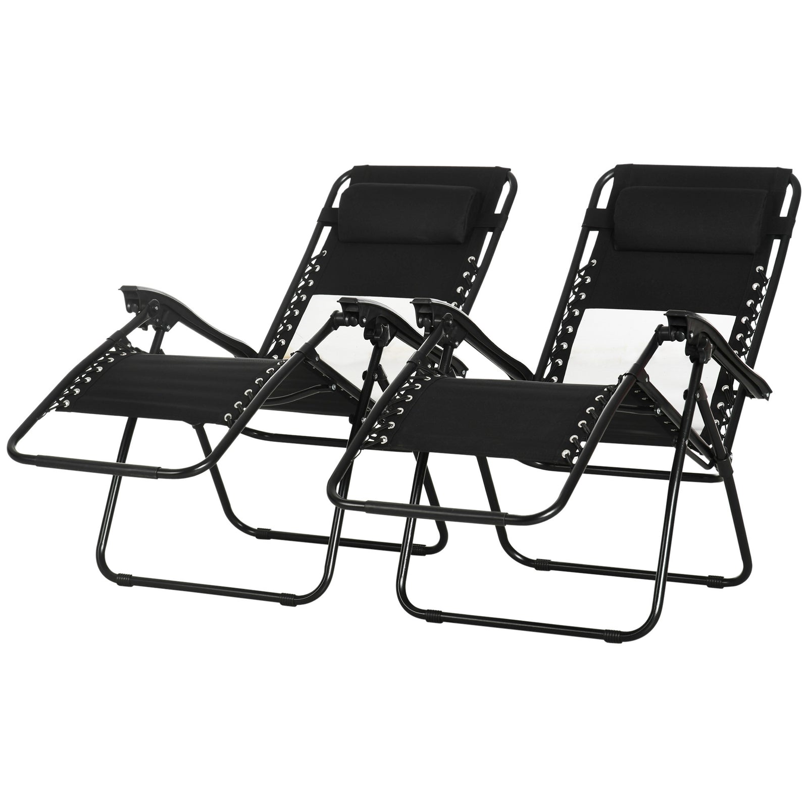 Foldable Garden Recliner Chair Set Of 2 W/ Footstool | Black