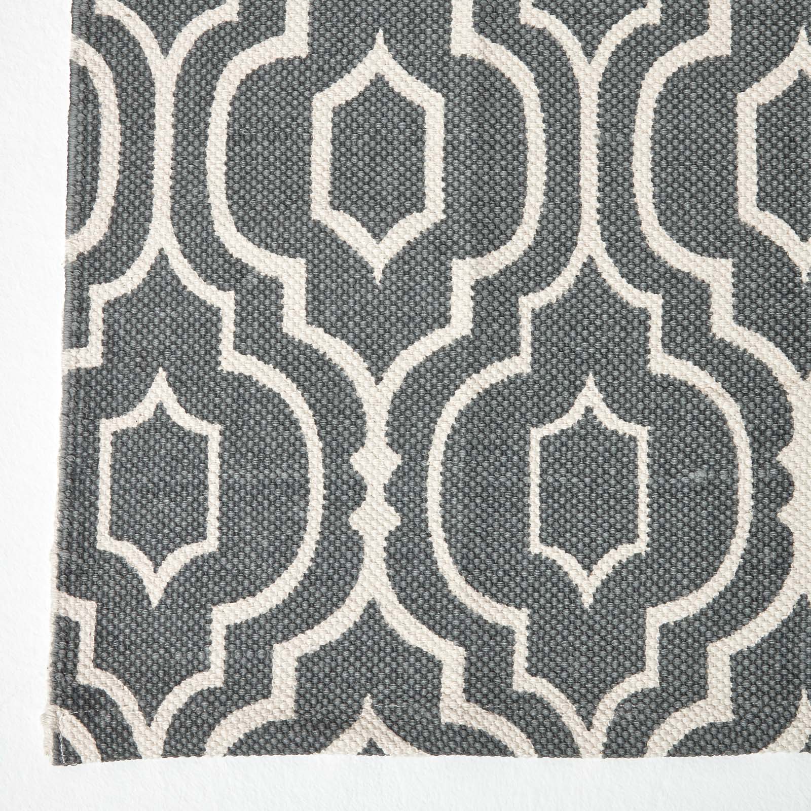 Riga 100% Cotton Printed Patterned Rug Hall Runner, 66 X 200 Cm | 120cm x 180cm | Grey & White