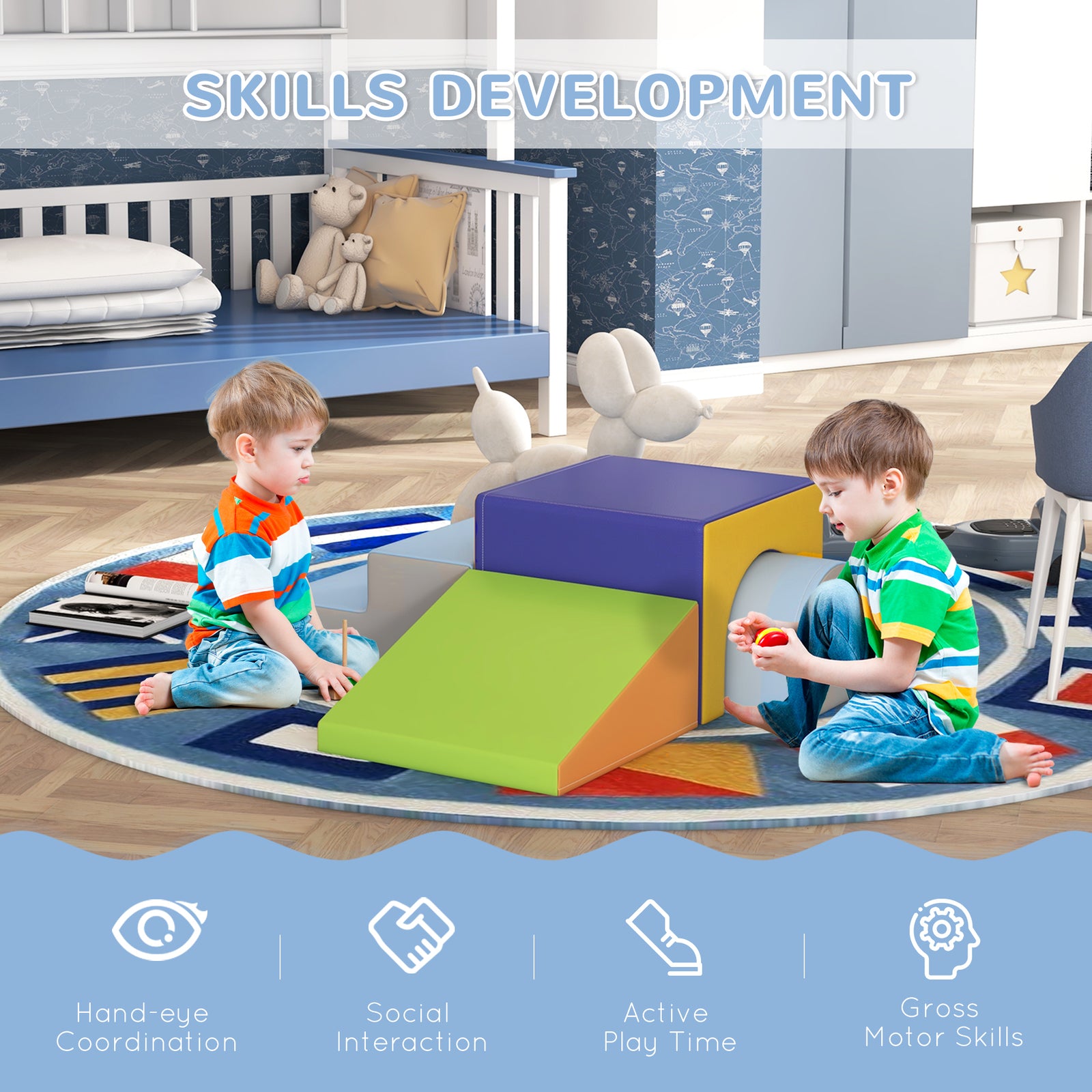 4-piece Soft Play Set, Baby Foam Block Toy Toddler 1-3 Years | Blue