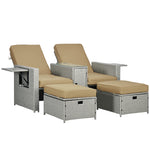 5-level Rattan Sun Lounger W/ Tea Table & Footstools | Beige