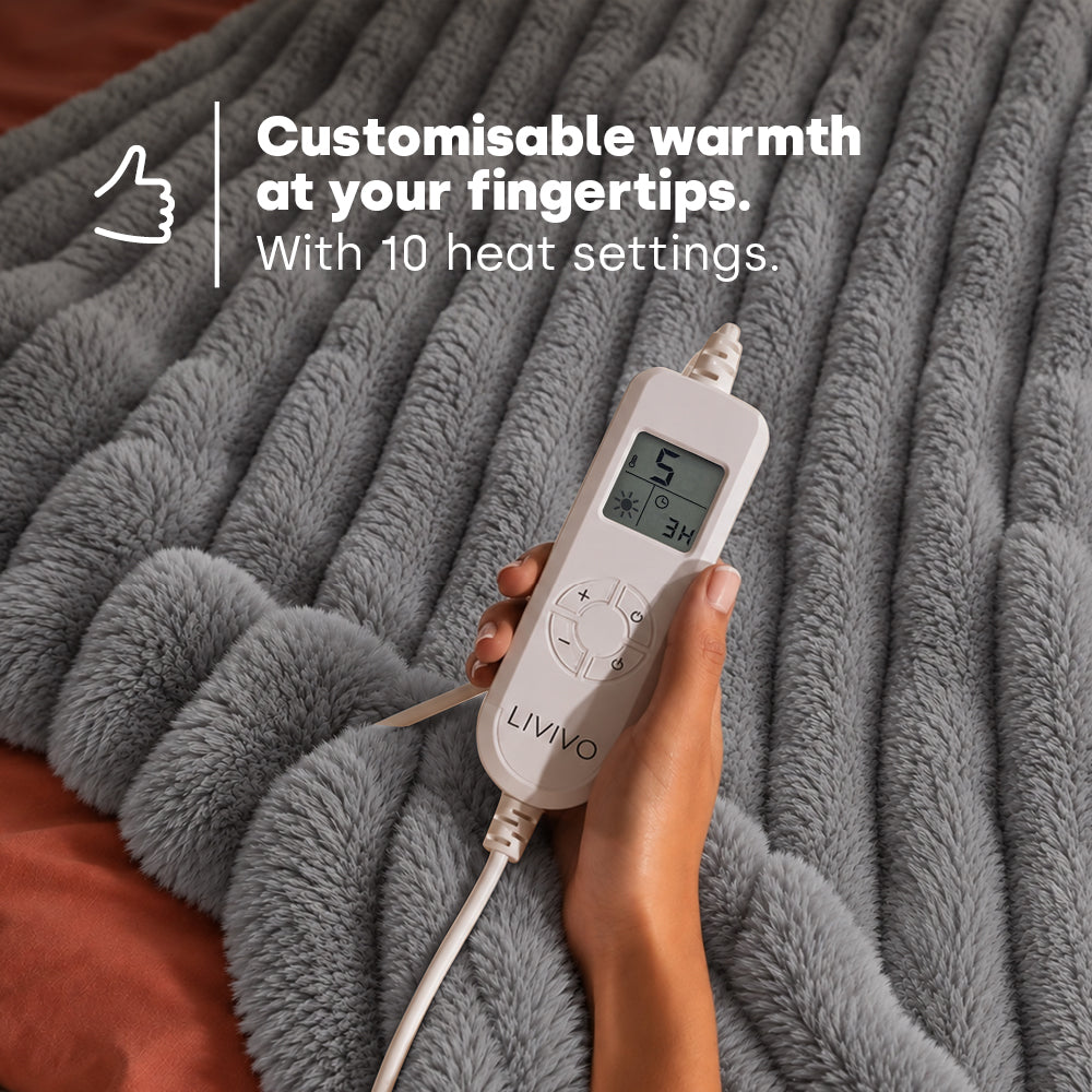 Ribbed Faux Fur Electric Heated Throw 10 Heat Settings