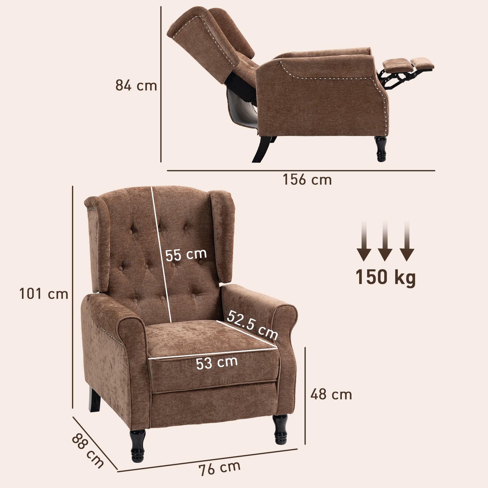 Manual Reclining Armchair W/ Footrest | Brown