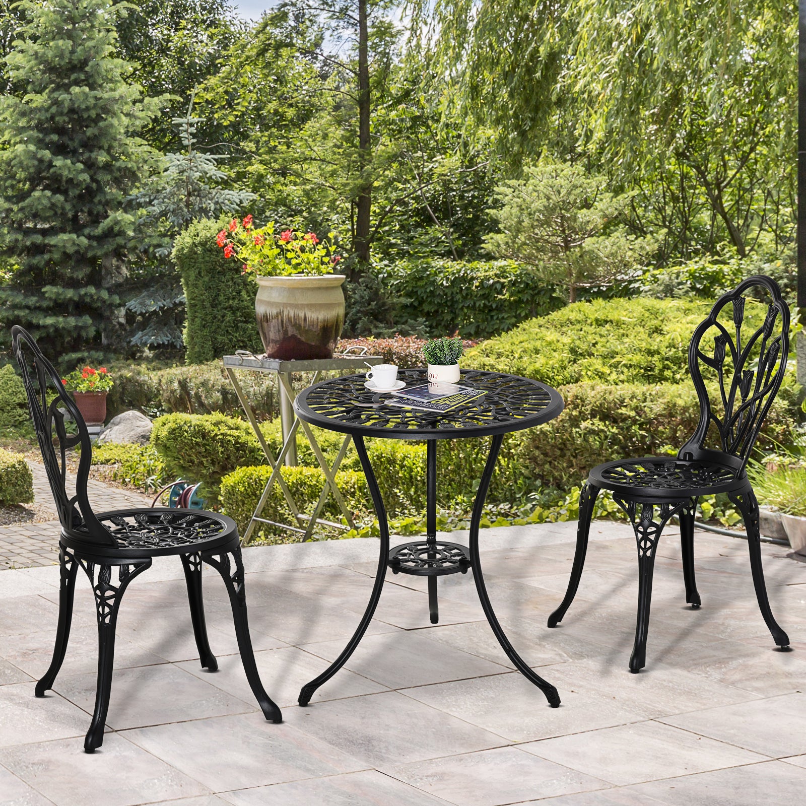 3 Piece Patio Bistro Set, Garden Table And Chairs W/ Hole