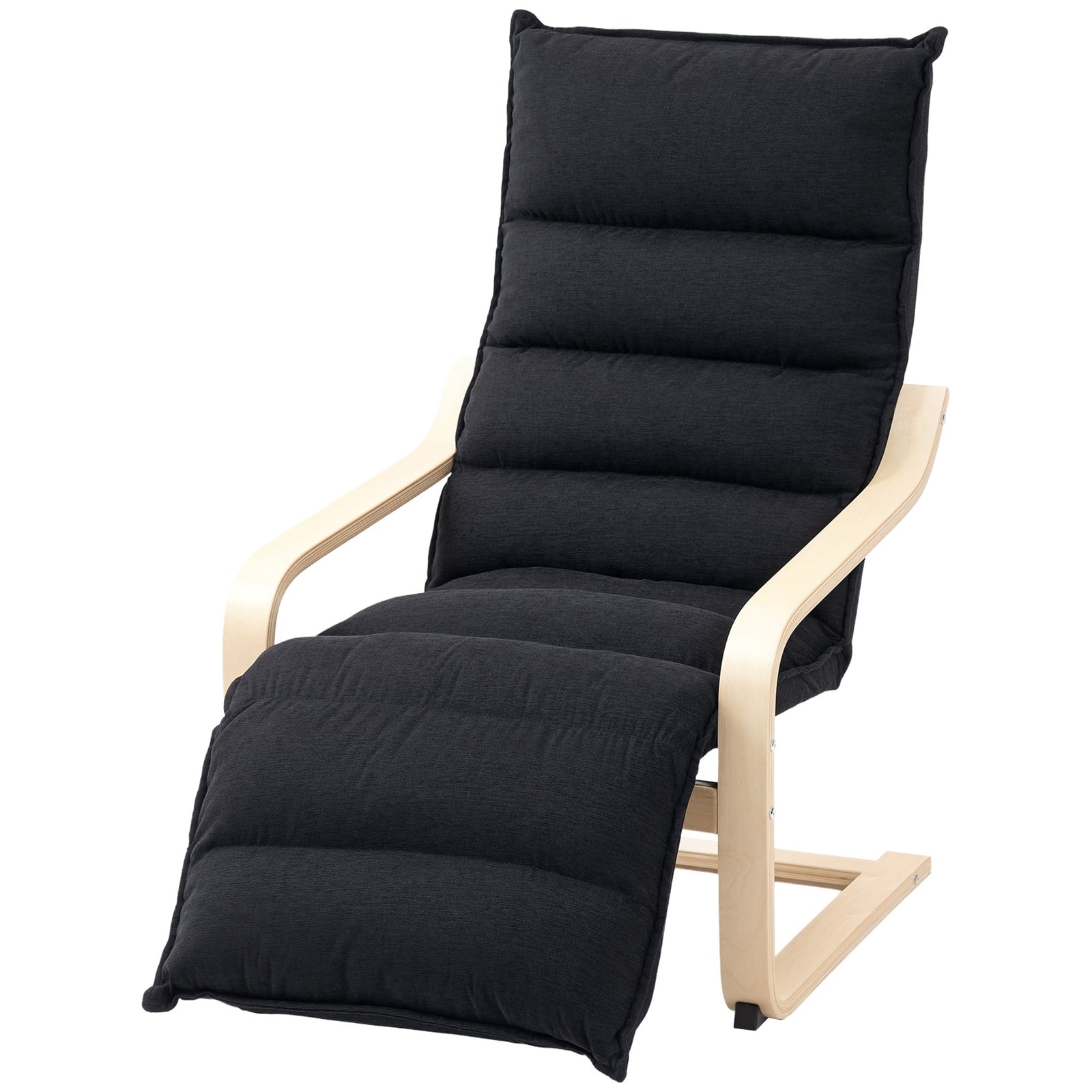 Birch Wood Lounge Chair For Living Room, Bedroom | One Size | Black