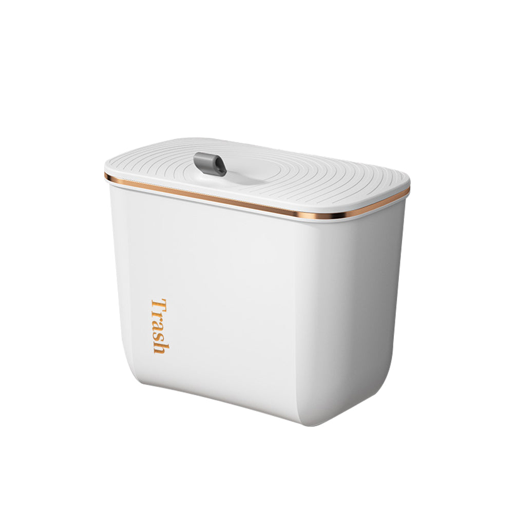 Kitchen Bathroom Hanging Waste Bin With Lid | Small | Pearl White