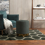 Modern Round Footstool, Fabric Upholstered Foot Rest | One Size | Green