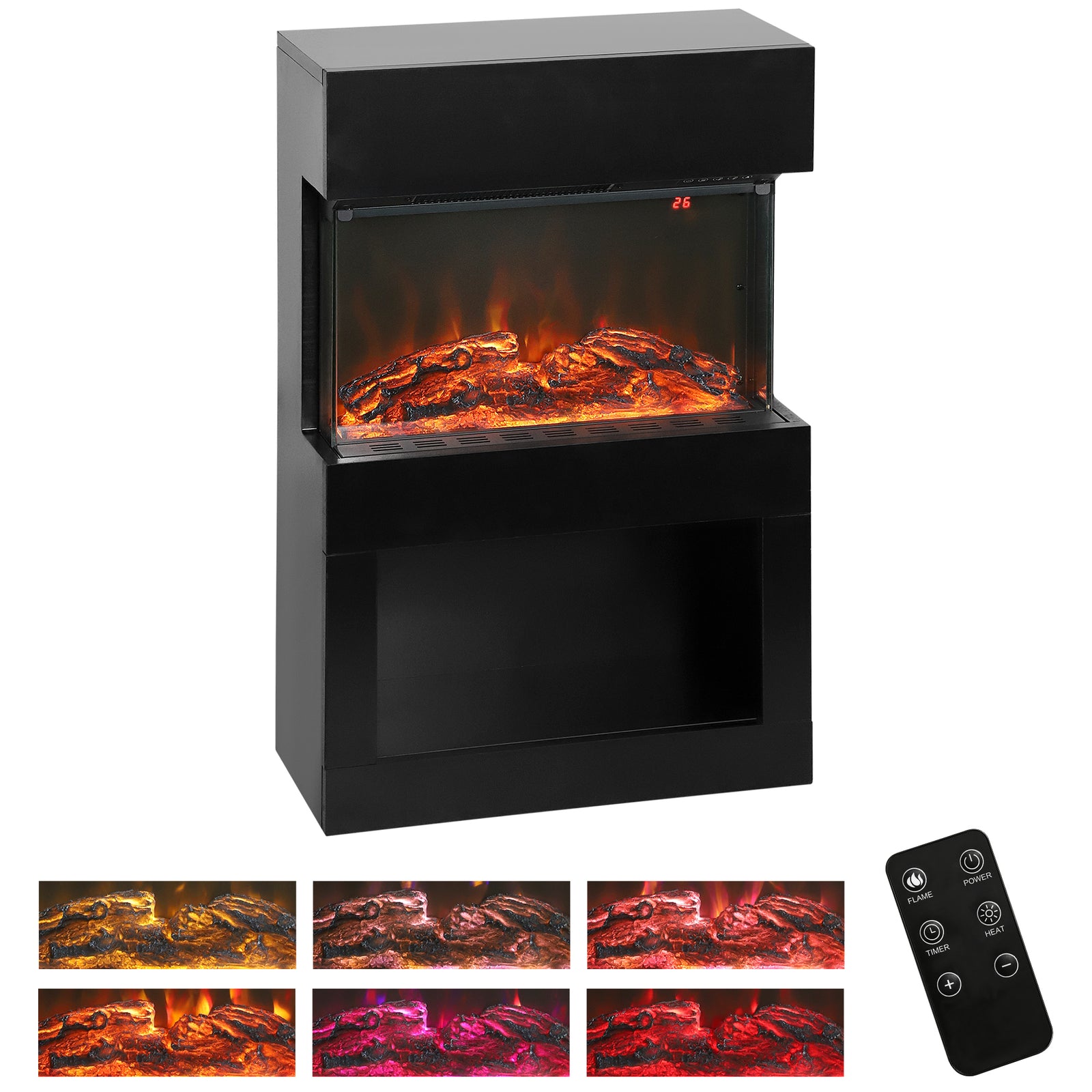 1000w/2000w Electric Fire And Mantel With Remote & Timer, Black
