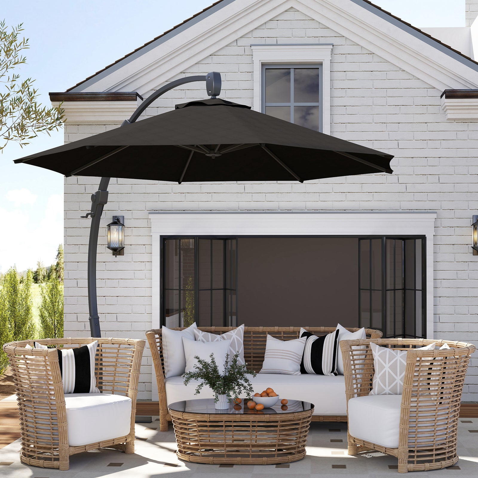 3(m) Garden Cantilever Parasol With Crank Aluminium Frame | Black