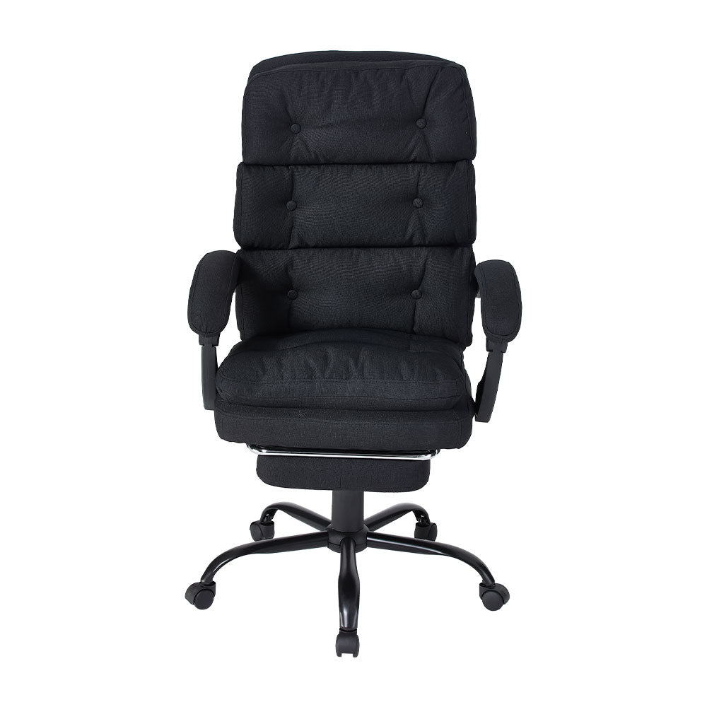 Ergonomic Black Linen Office Chair – Recline 135°, Retractable Footrest, Adjustable Height, Swivel Base