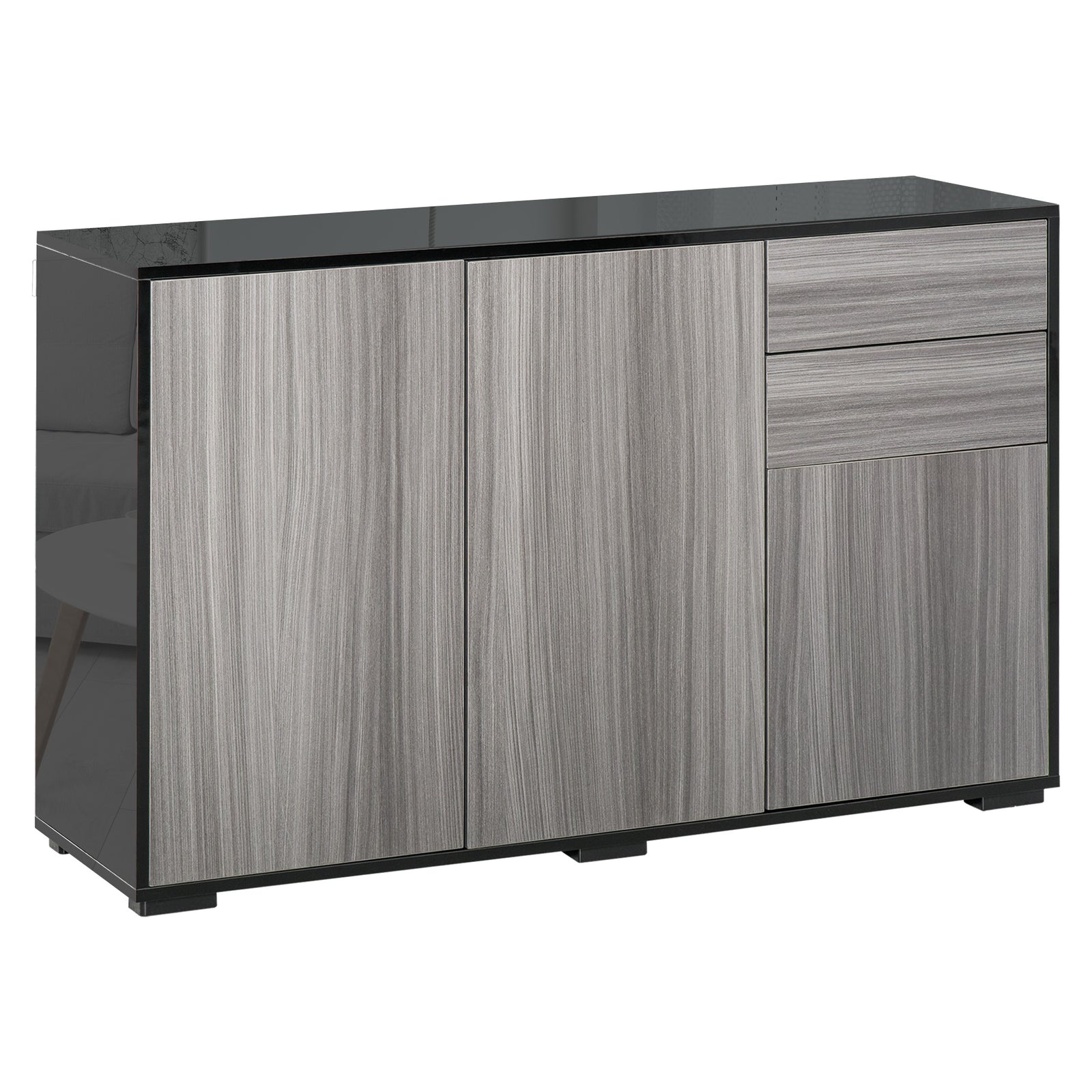 Side Cabinet With 2 Door Cabinet And 2 Drawer Home Office | One Size | Black & Grey