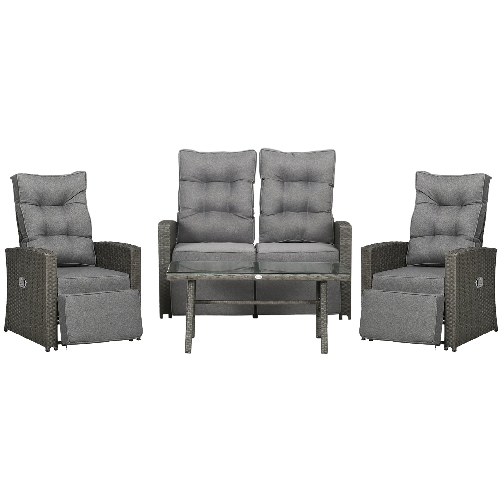4 Piece Rattan Garden Furniture Set With Sofa, Glass Table | Grey