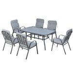 7 Pcs Garden Dining Set, Table W/ Umbrella Hole & Cushion | Gray