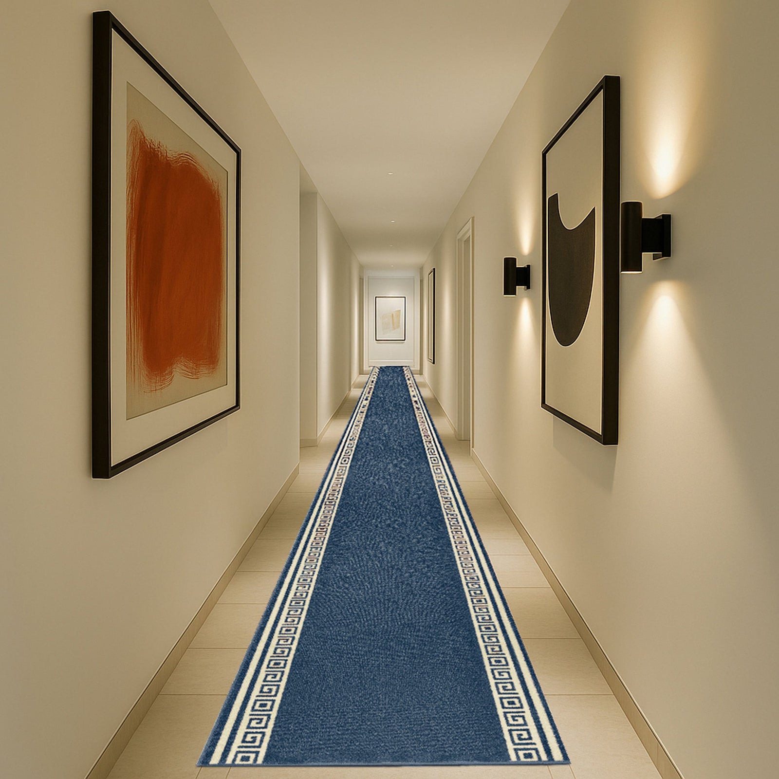 Luna Stair Runner Non-slip Kitchen Mat | 15ft | Blue