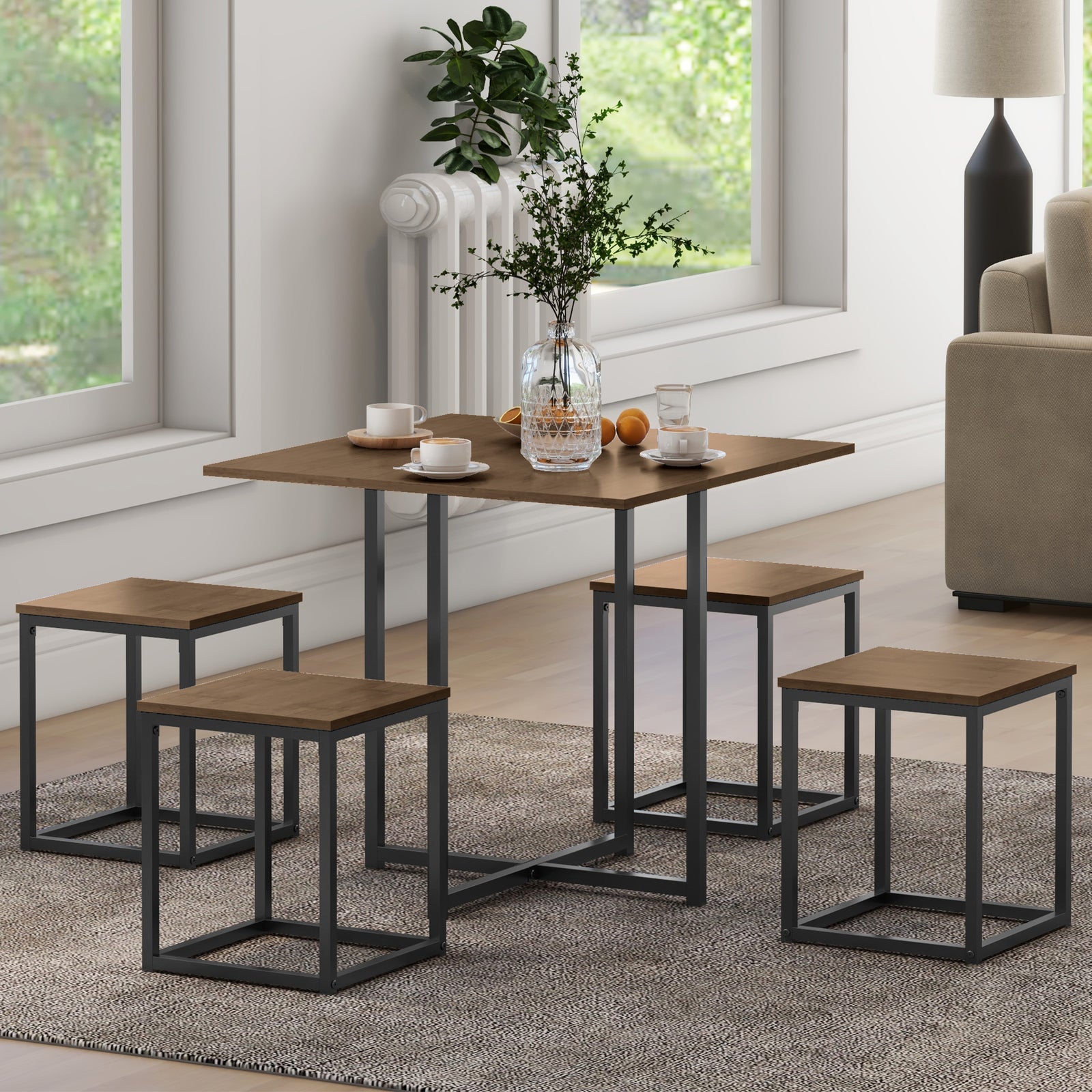 Compact Dining Set, Wood Bar Table, 5pc