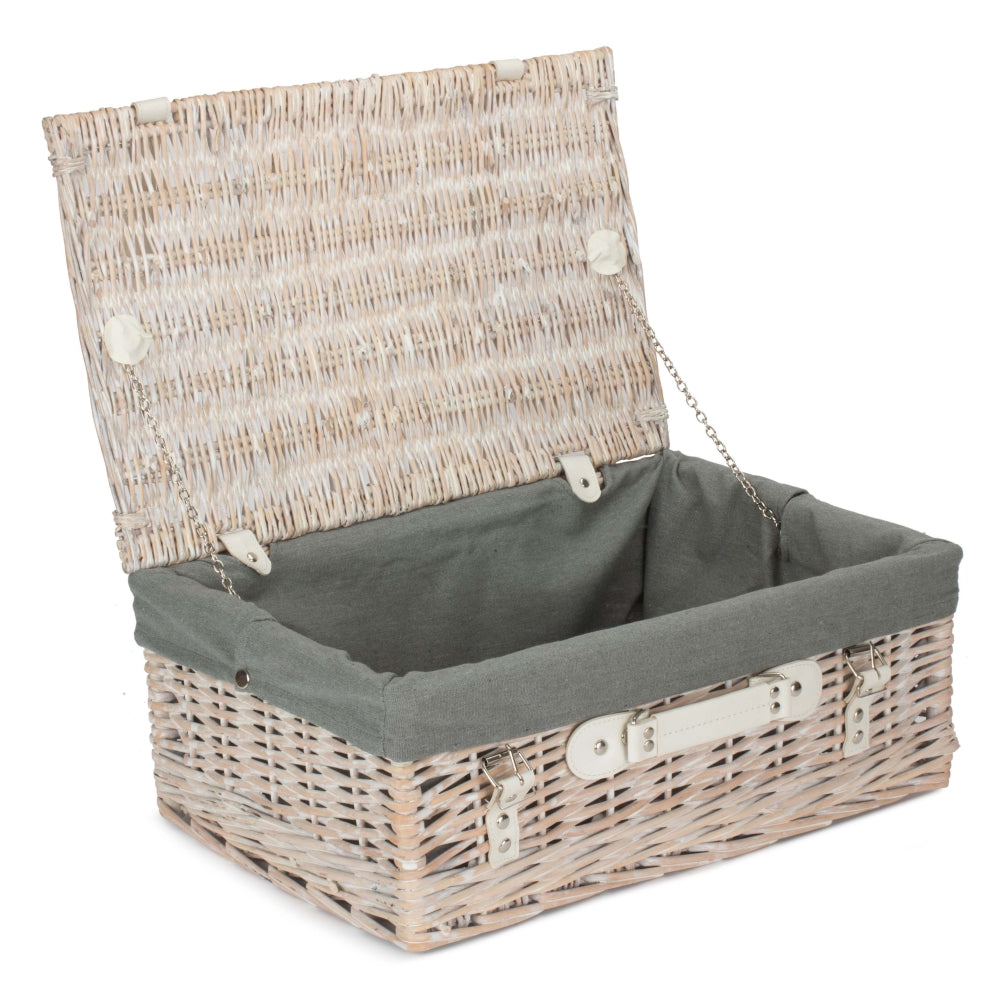 Wicker 45cm White Wash Empty Picnic Basket | Gray