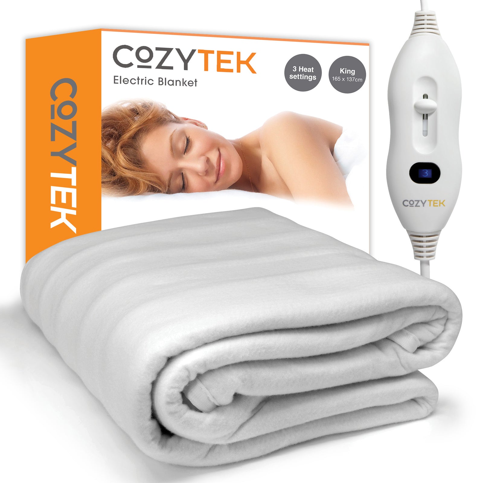 Electric Heated Blanket Underblanket Heated Sheet & Secure Ties 3 Heat Settings | King | White