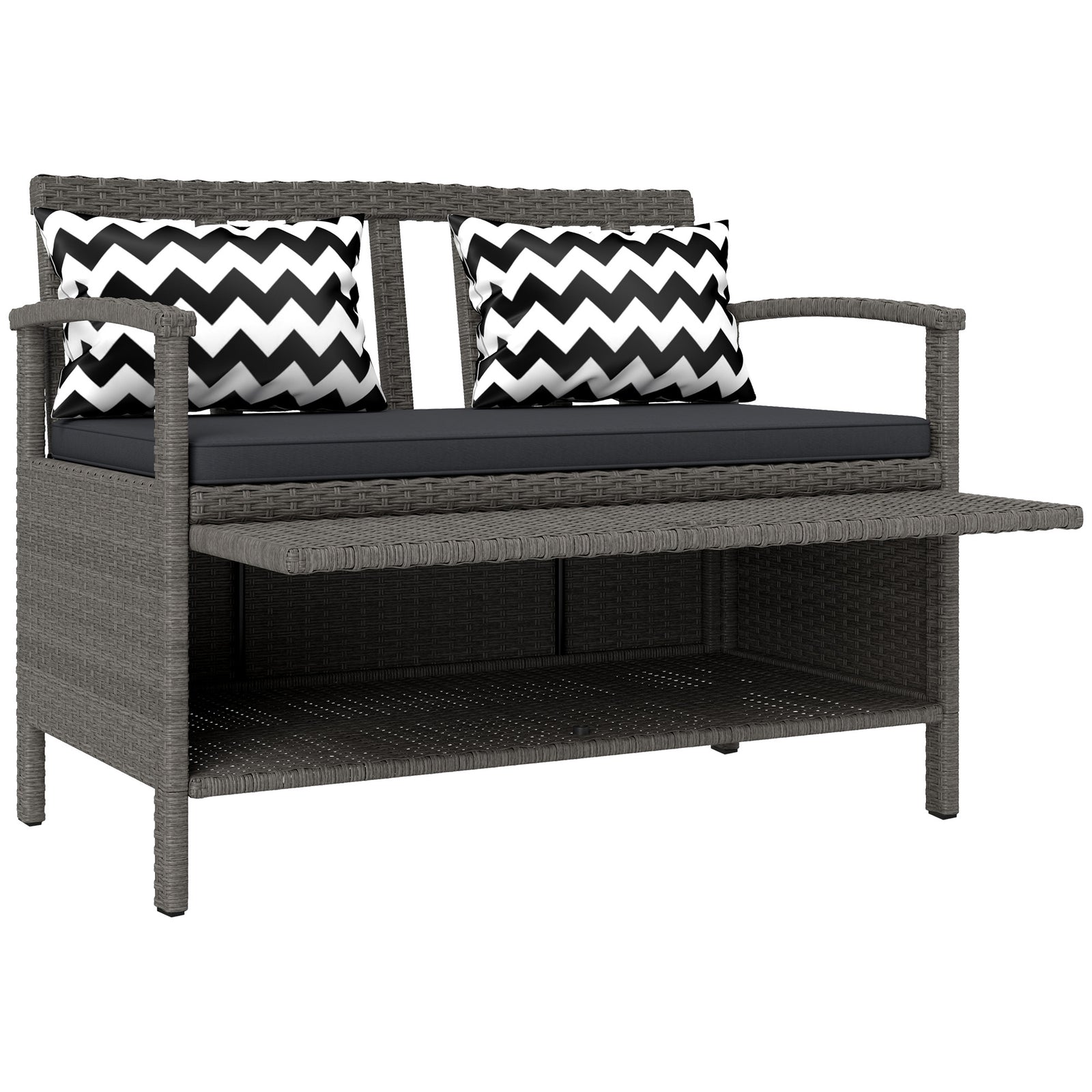 160l Rattan Garden Storage Bench, Cushioned Outdoor Bench