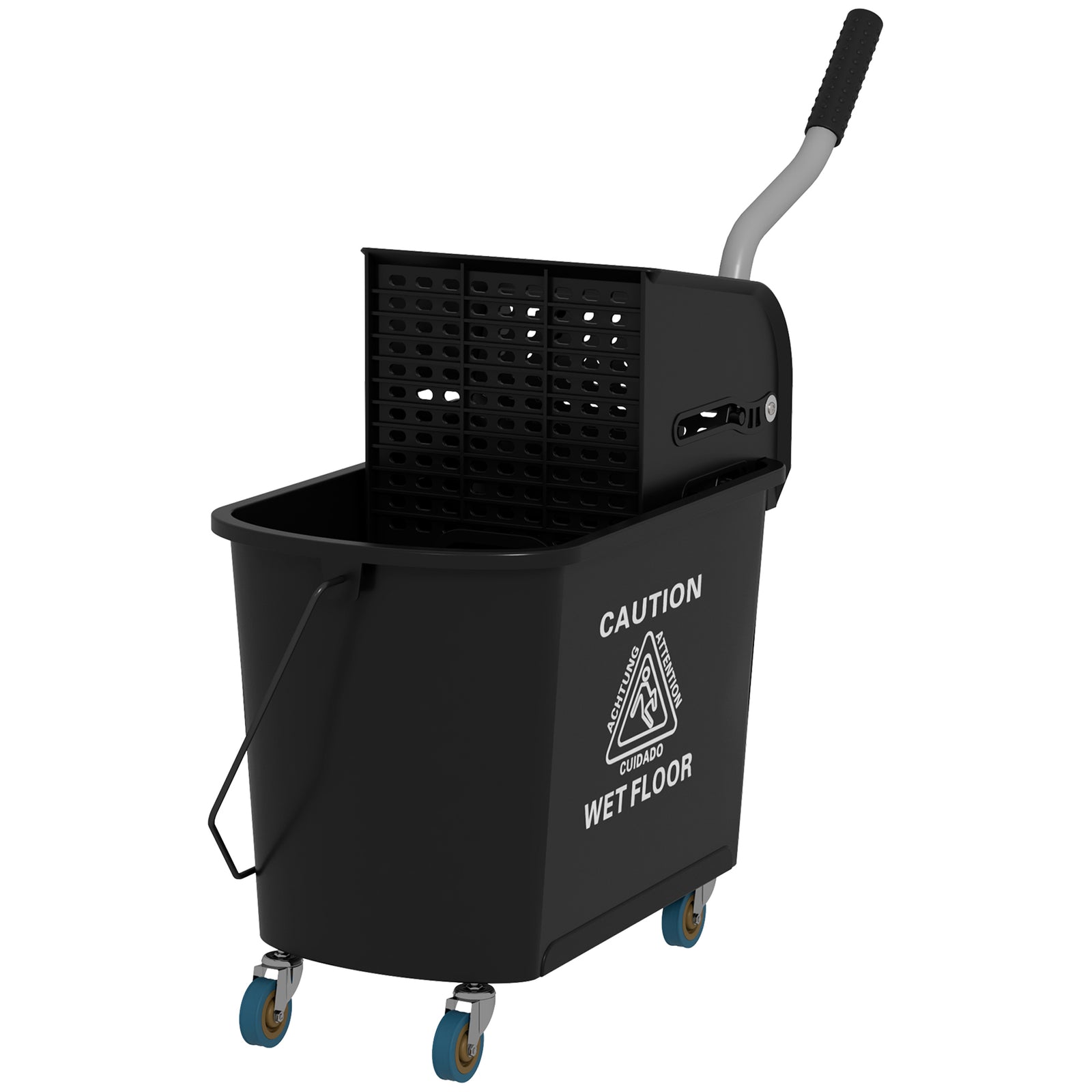 20l Mop Bucket With Wringer Handle On Wheels Floor Cleaning | One Size | Black