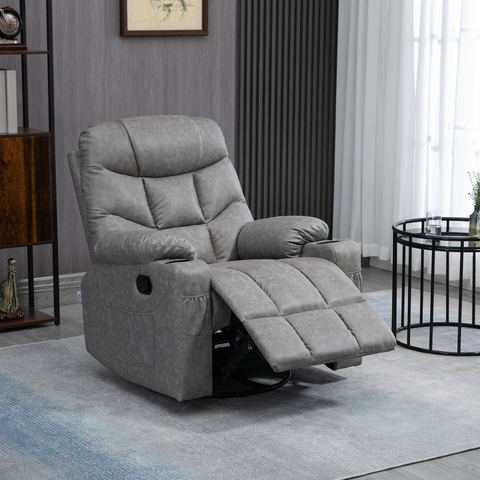 Manual Recliner Chair W/ Footrest Cup Holder | Grey