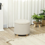 45cm Round Ottoman With Storage, Lid, Cashmere Footstool, Cream White