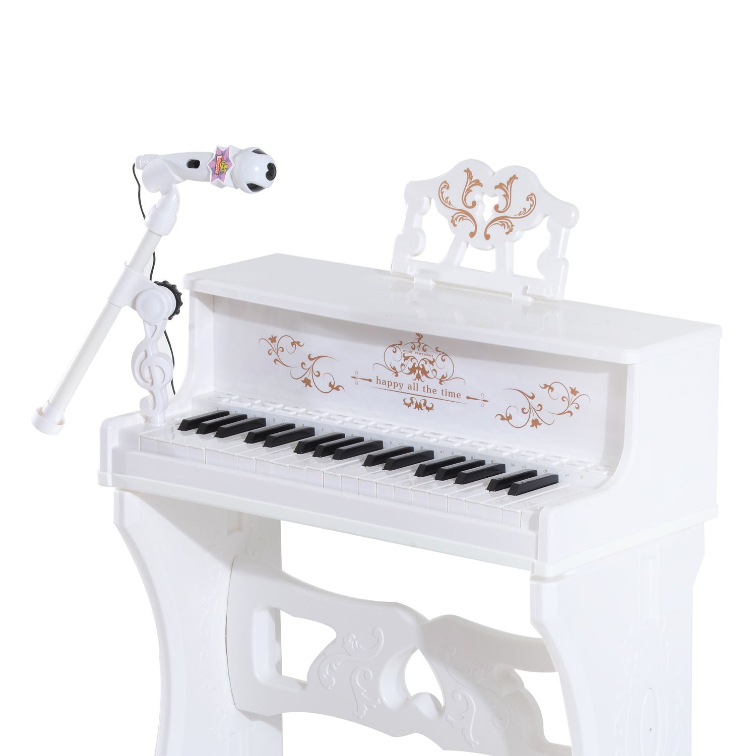 37 Key Keyboard Battery Piano Kids Microphone Stool Educational Game | White
