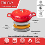Shallow Cast Iron Casserole Pot With Lid  - 30cm , 3.7-quart | Red