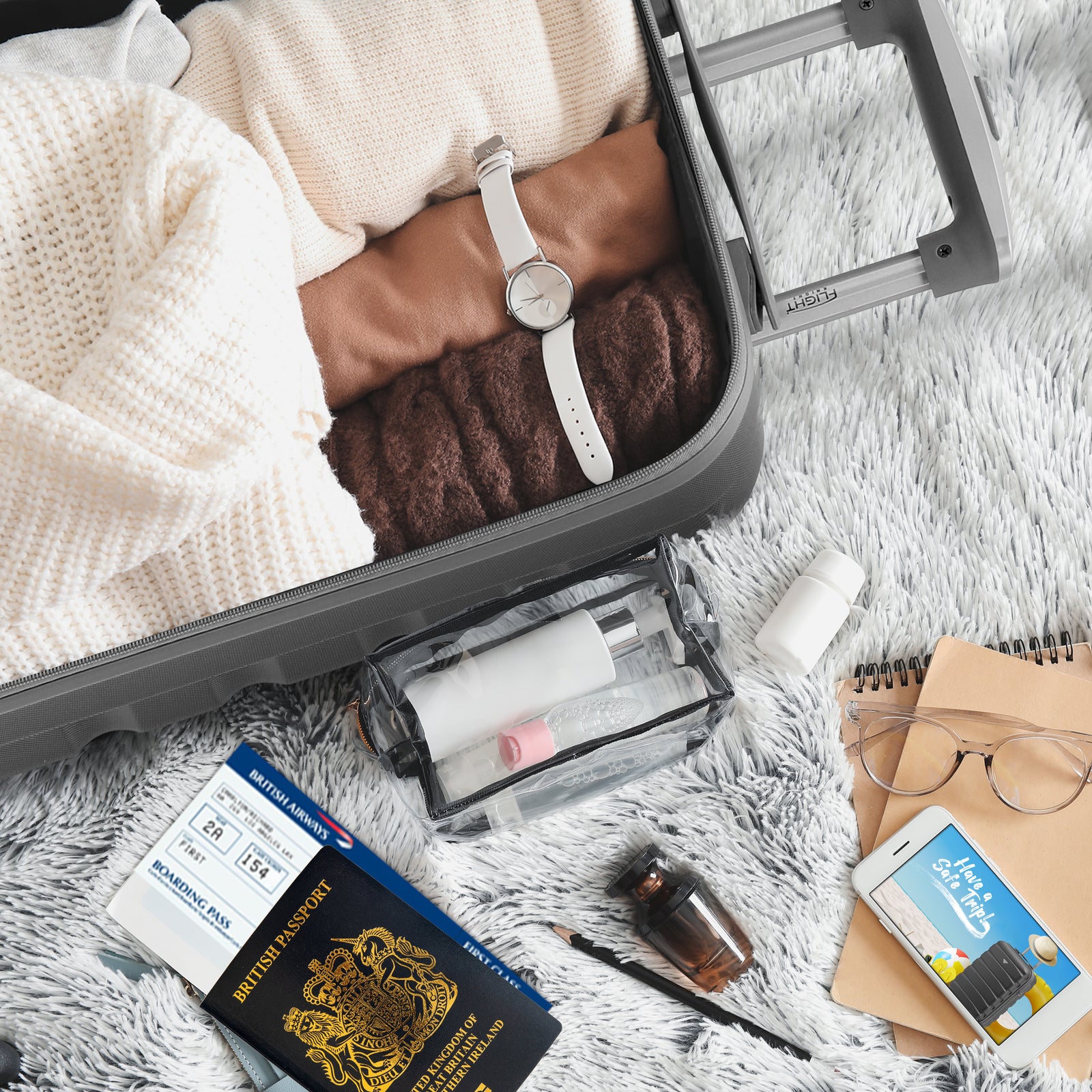 55x35x20cm Lightweight 4 Wheel Cabin Carry On Suitcase Overhead Case Approved For 100+ Airlines With Integrated Tsa Lock | 55 x 35 x 20cm | Charcoal
