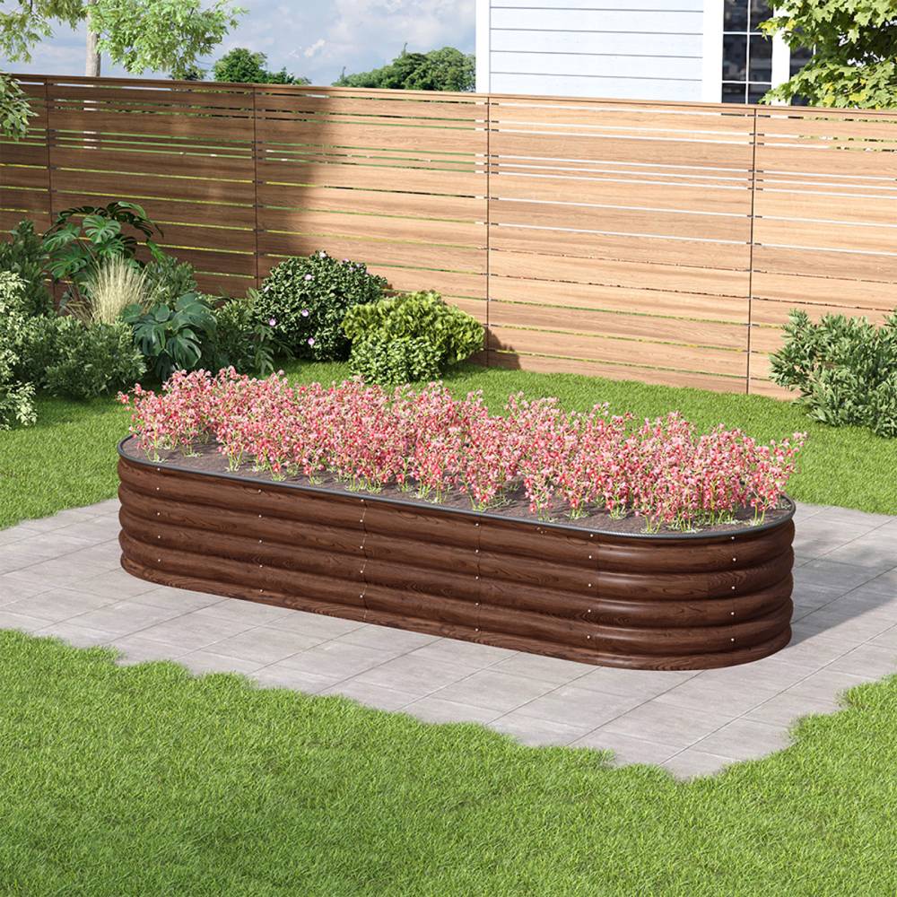 160/240cm W X 80cm D X 42cm H Green Raised Garden Bed With Safety Edging & Ground Stakes Oval-shaped Galvanised Steel Raised Garden Bed | Large | Brown