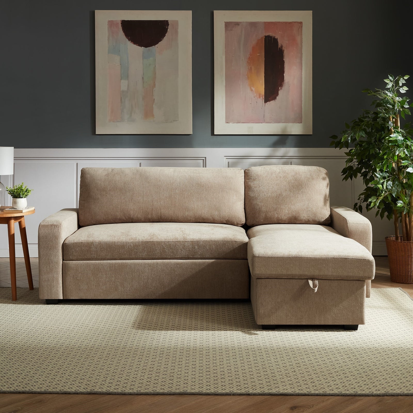 Coeburn Reversible Corner Sofabed With Storage | Light Brown