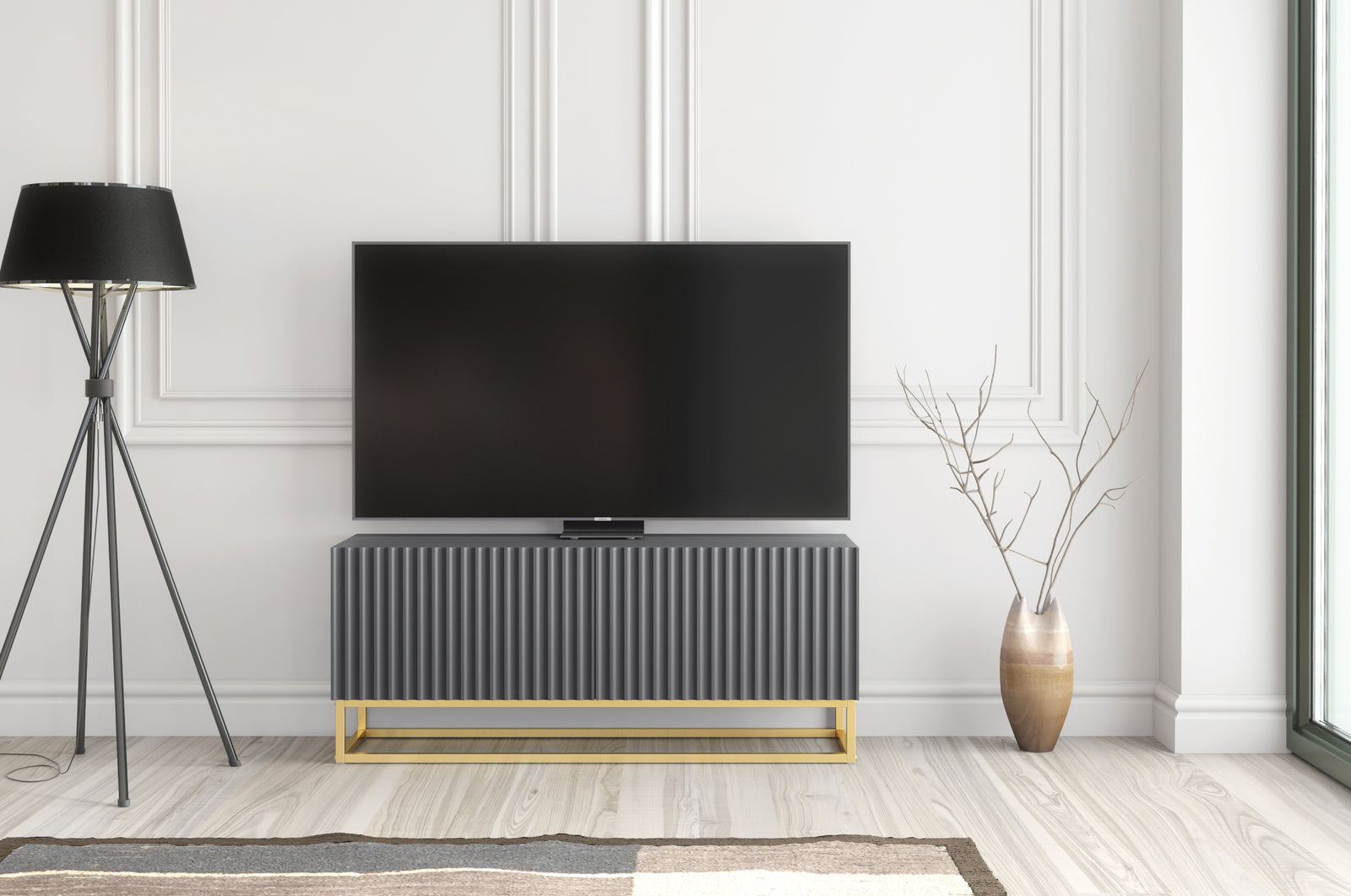 Ripple Tv Unit 100cm - Fluted Design | Dark Grey