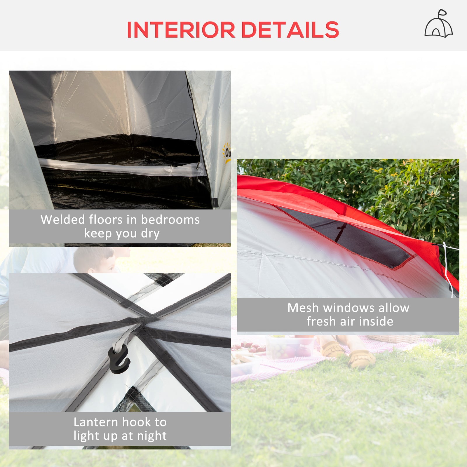 4-6 Man Tunnel Tent, Camping Tent W/ Bedroom, Living Area | Gray
