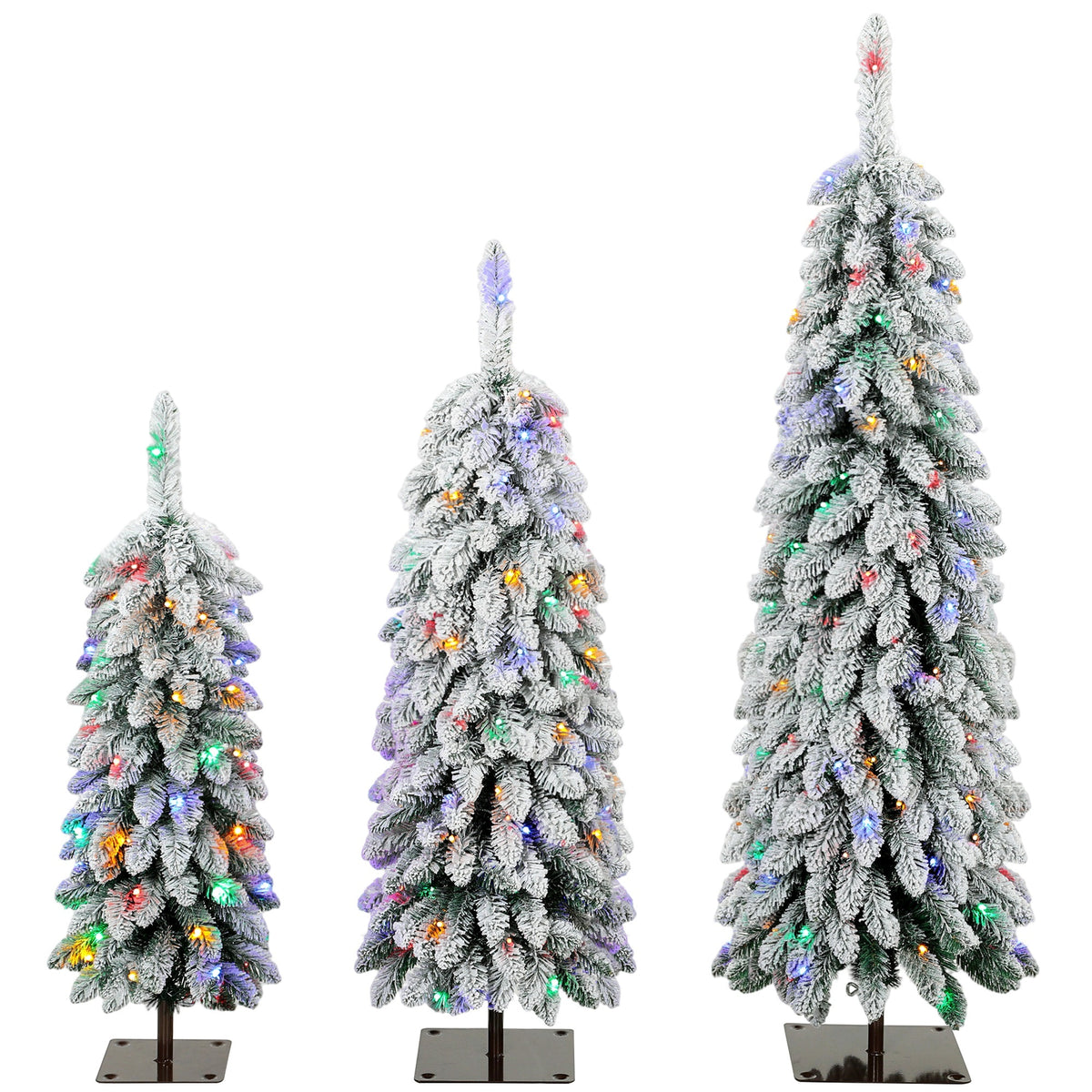 HOMCOM Artificial Christmas Tree Set Of 3, Pvc Branch Tips, Green White