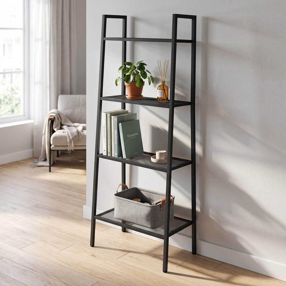 Breeins 4-tier Freestanding Metal Ladder Shelf With Mesh Shelves Organizer
