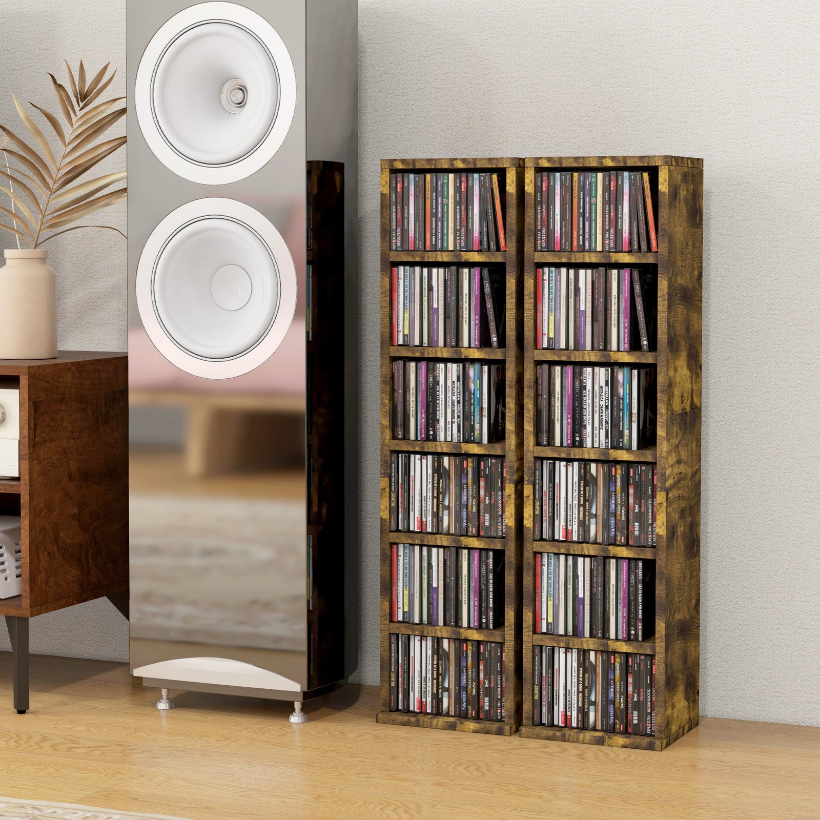 Set Of 2 Cd Storage Units With Adjustable Shelves | One Size | Brown