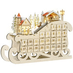 Christmas Advent Calendar Light Up Sleigh W/ Countdown Drawer, Village
