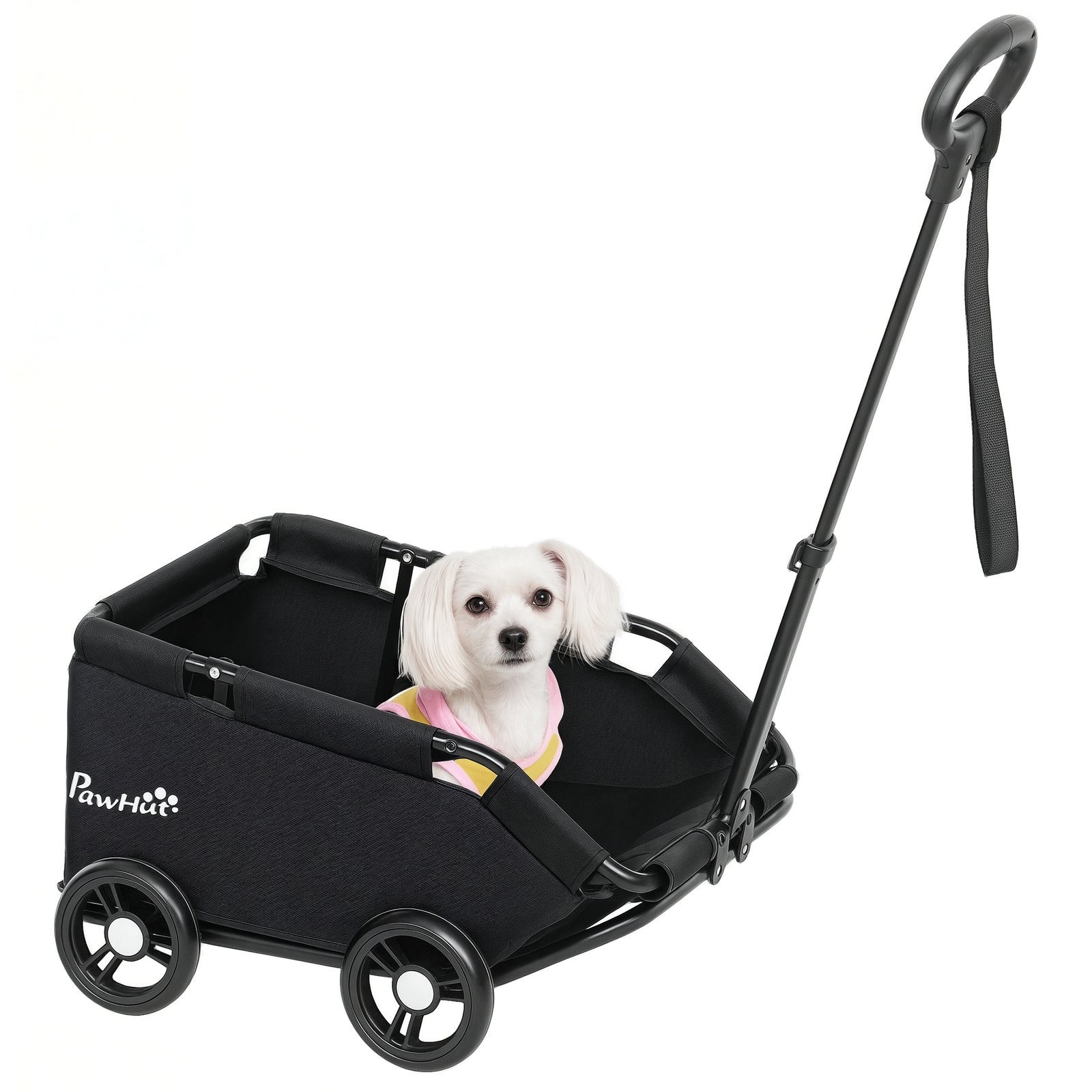 Foldable Dog Stroller With Safety Straps, Storage Bag | Black