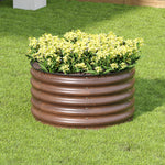 80cm Dia X 43cm H Brown Wood Grain Round Metal Raised Garden Bed Outdoor Planter Box