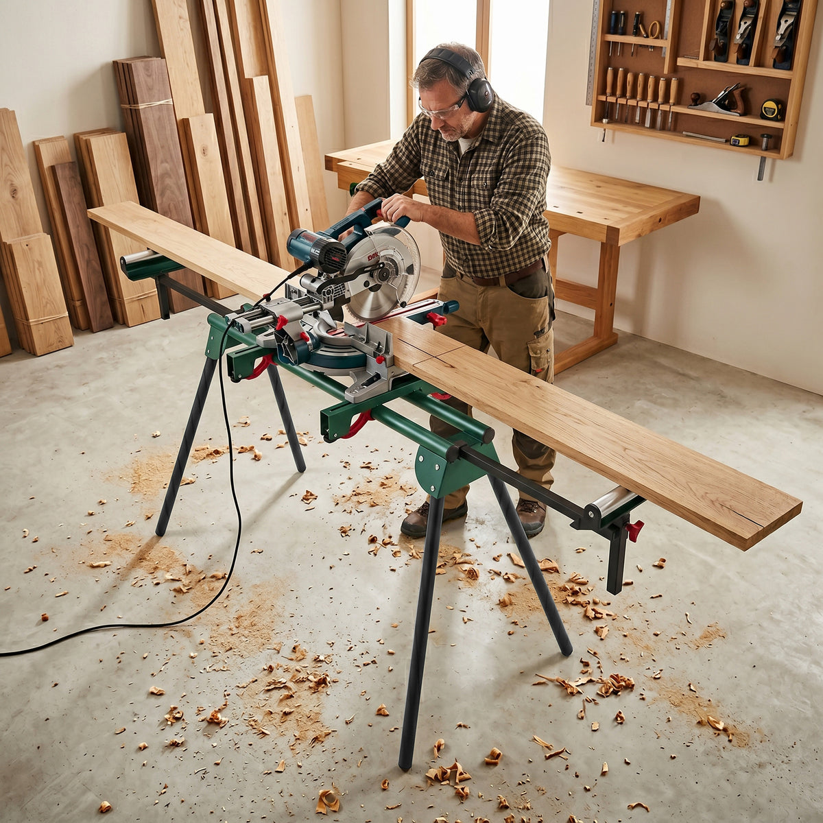 HOMCOM Universal Mitre Saw Stand With Adjustable Rollers And Support Arms