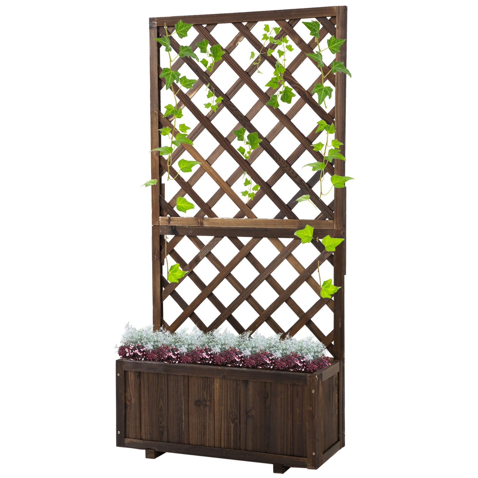 45l Garden Pine Planter W/ Trellis | Chocolate