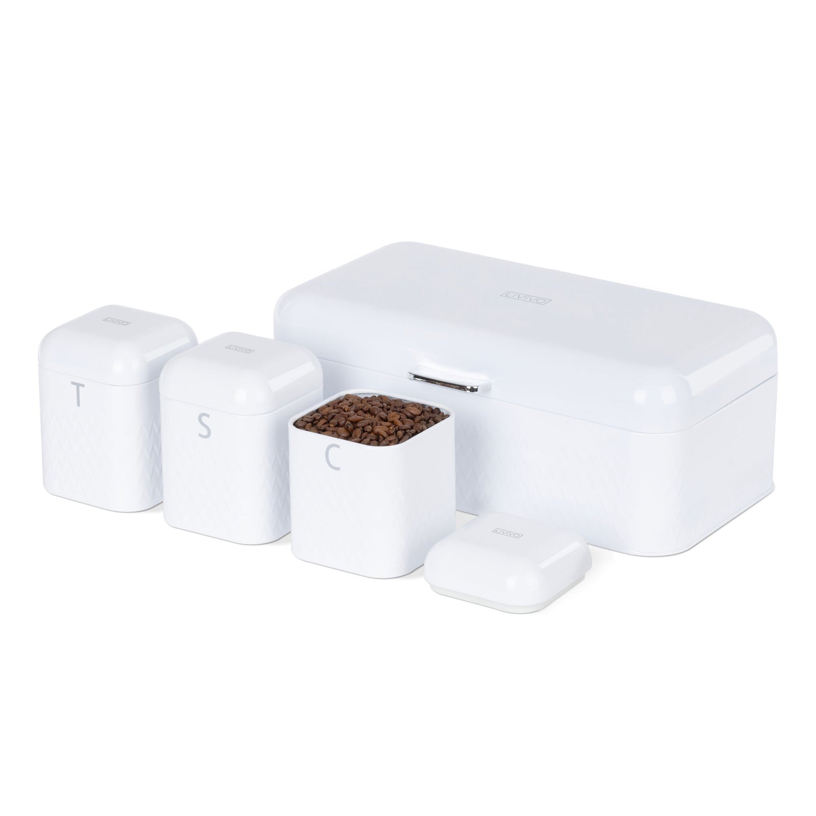 Taurus Bread Bin & Canister Set - White