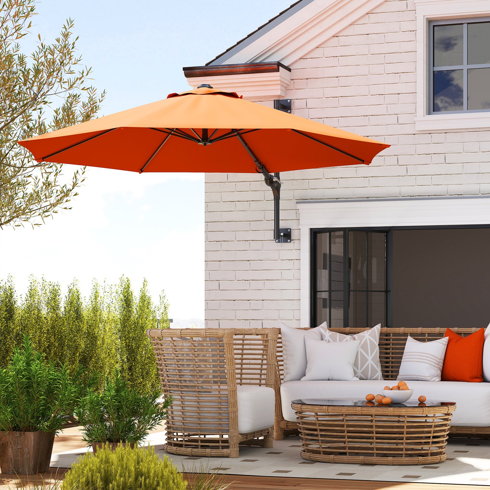 Wall Mounted Parasol W/ Vent & 8 Ribs | Orange